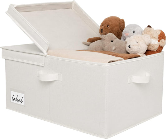 GRANNY SAYS Fabric Storage Bin with Lid, Decorative Storage Box for Shelves, Container Storage Basket Organizer, Closet Bins with Lids for Organizing, Jumbo, Ivory, 1-Pack