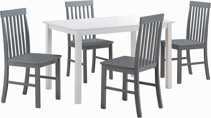 Walker Edison 4 Person Modern Farmhouse Wood Small Dining Table Dining Room Kitchen Table Set 4 Chairs Set, 48 Inch, White and Grey