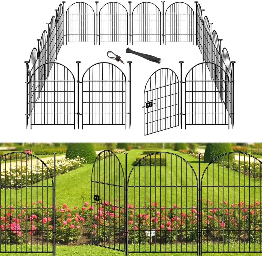 Tall Garden Fence with Gate, 40 in(H) x 45 Ft(L) Dog Fence Outdoor for Yard, 20 Panels Rustproof Metal Wire Animal Barrier Fences, Temporary Fencing for Dogs Rabbits, Arched