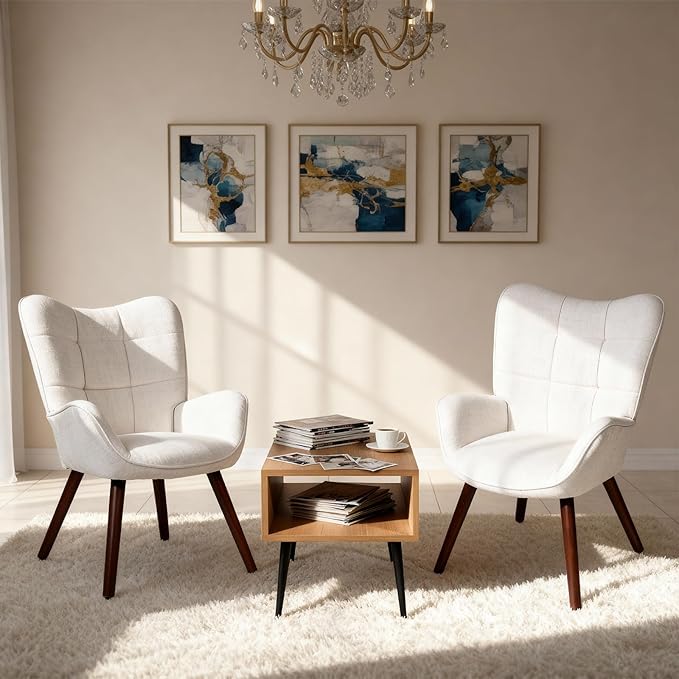 Modern Dining Room Chairs, Mid Century Upholstered Kitchen Chairs with Back Support and Solid Wood Legs, Accent Dinner Chair for Kitchen, Dining Room, Living Room, Restaurant, White