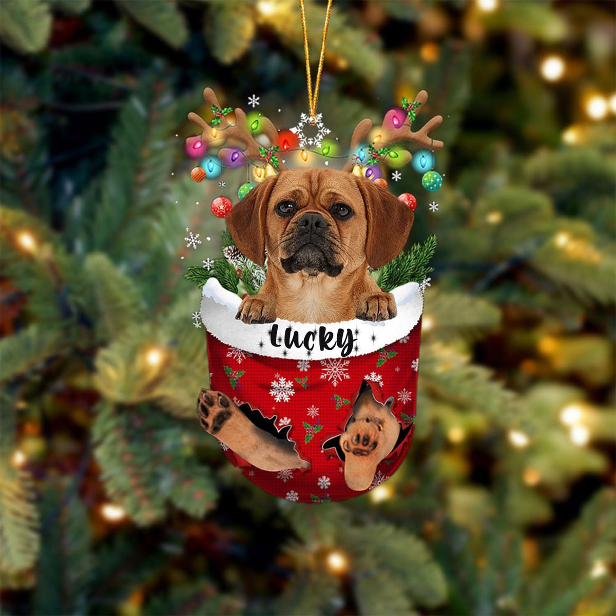 Puggle Dog Christmas Ornament, Puggle in Snow Pocket Christmas Tree Ornament, Dog Lovers Gift Idea Xmas Decor, Christmas Decorations for Tree, Christmas Ornament Gift for Dog Lovers