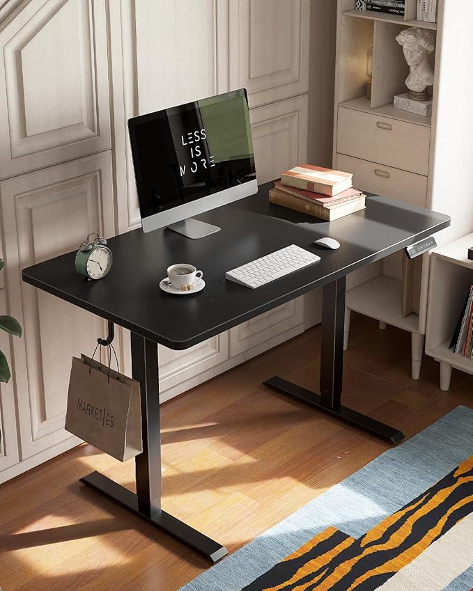 FEZIBO One-Piece Standing Desk Adjustable Height Stand up Home Office Desk, 40x24 Inch Electric Standing Computer Desk, with 4 Memory Presets, Headphone Hook, Black
