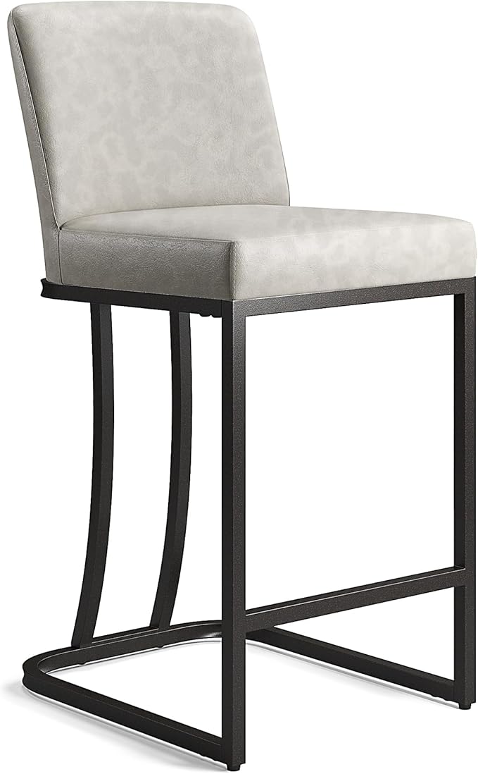 MAISON ARTS Counter Height Bar Stools with Back Set of 6 for Kitchen Counter, 24 Inch Modern Upholstered Faux Leather Barstools Farmhouse Bar Chairs Luxury Island Stools Support 330LBS, Light Grey