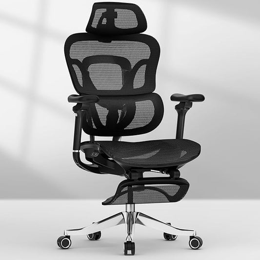 FLEXISPOT ErgoX Max Ergonomic Office Chair with footrest Black - Aluminum Alloy Frame & Base, 661 lb Capacity, 5D Armrests, 4D Adaptive Lumbar & 4D Headrest