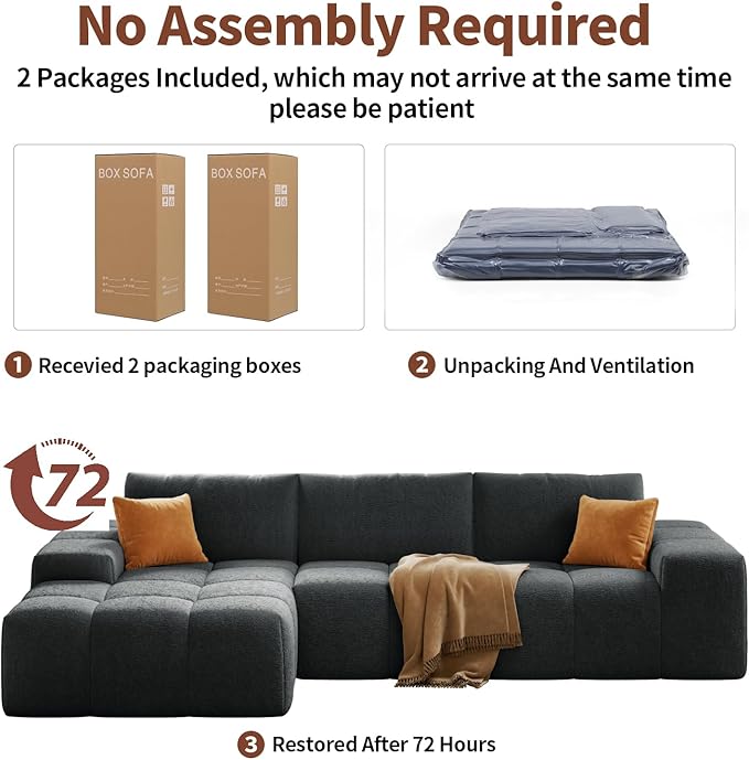 Combet Modern L-Shaped Sectional Sofa, Modular Living Room Couch, Blue Fabric Upholstery, Contemporary Design for Home, Office (Black, Left Facing Chaise)