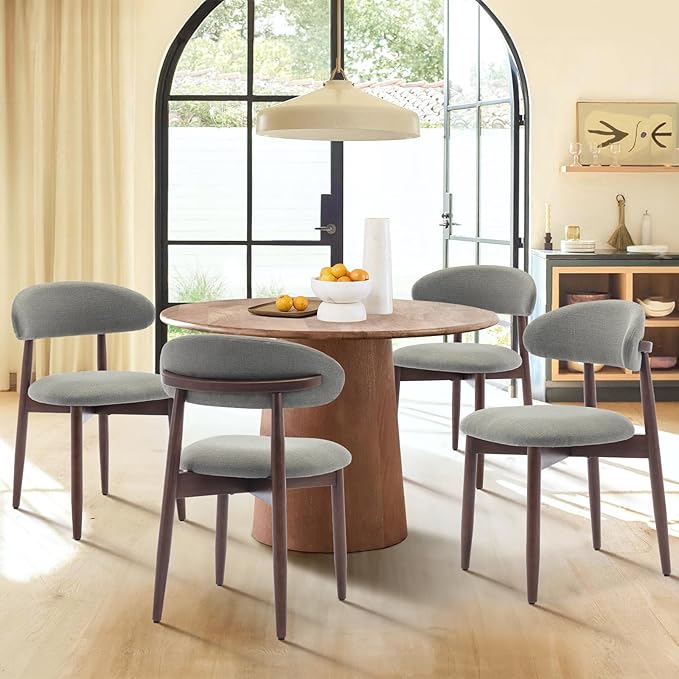 COLAMY Wooden Dining Room Chairs Set of 6, Modern Upholstered Fabric Dining Chairs, Farmhouse Kitchen Chair with Foot Pegs, Green