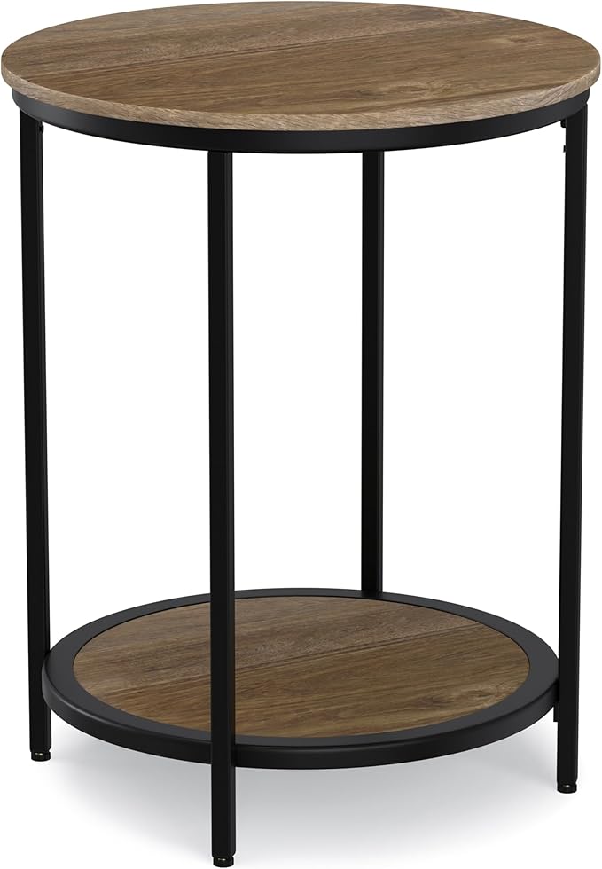 SIMPLIHOME Jenna Industrial 18 inch Wide Metal Round Accent Side Table in Warm Grey for the Living Room and Bedroom