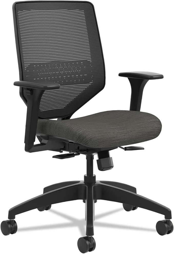 HON Solve Mesh Back Office Chair with Adjustable Arms, Adjustable Height, Tilt Tension, Lumbar Support, Swivels, on Rolling Wheels, Ink