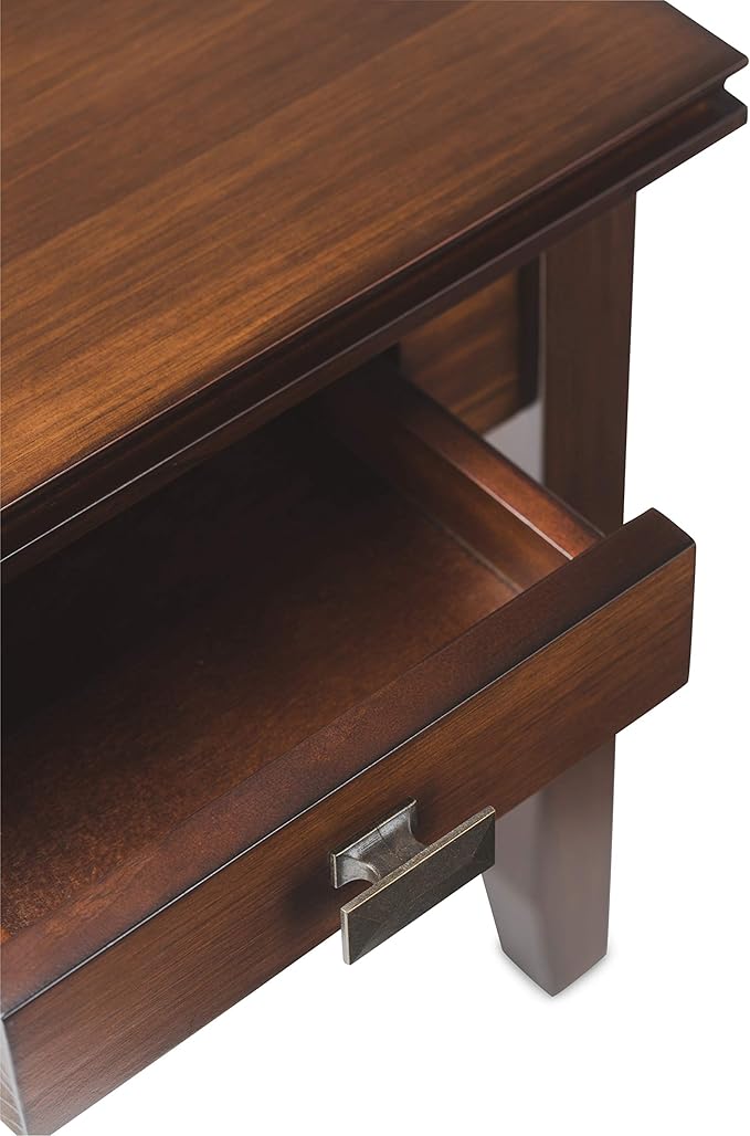 SIMPLIHOME Artisan SOLID WOOD 21 inch Wide Square Transitional End Side Table in Russet Brown for the Living Room and Bedroom