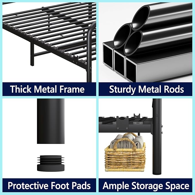Metal Full Single Bed Frame with Storage Space, 74.8" in Steel Bed Frame with Protective Foot Pads, Strong Bearing Capacity Full Size Bed, Easy Assembly, Underbed Storage Space（43.3 inch）