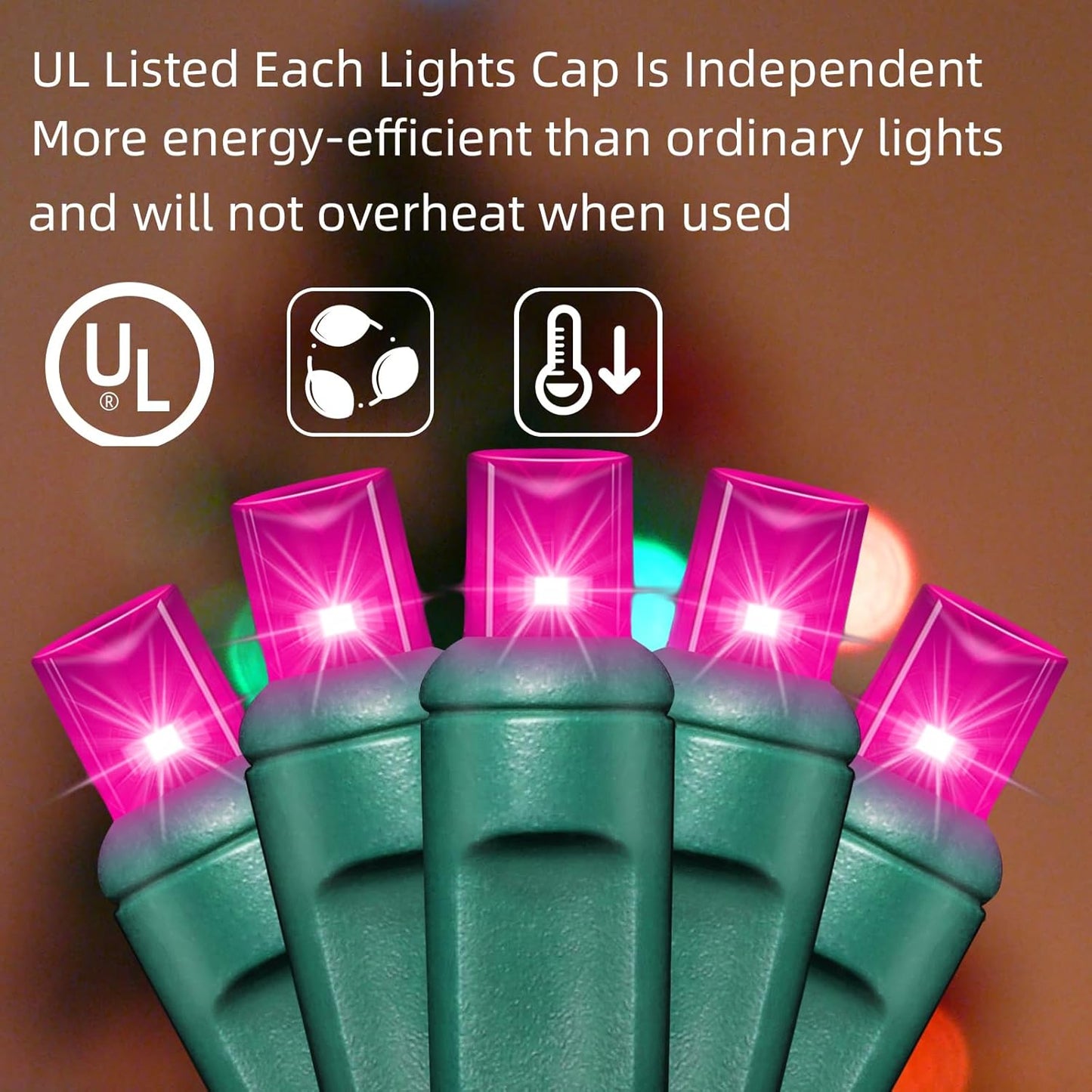 1200LED (24pk of 50L) String Lights, LED Christmas Lights, 6" SPACING,Green Wire, Pink