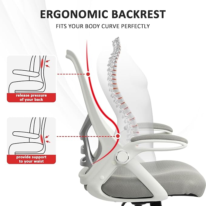 HYLONE Office Chair Ergonomic Desk Chair with Adjustable Armrests, Mesh Executive Chair, Home Office Computer Chairs for Long Hours(Grey)