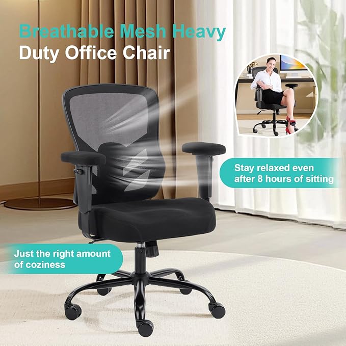 YFO Ergonomic Office Chair, Mesh Computer Desk Chair with Adjustable Back Lumbar Support and Armrests, Comfy Executive Rolling Swivel Task Chair for Home Office, Black