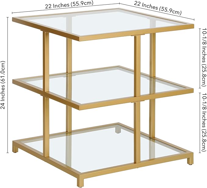 Henn&Hart 22" Wide Square Side Table in Brass, for Home, Living Room, Bedroom, Entertainment Room, Office