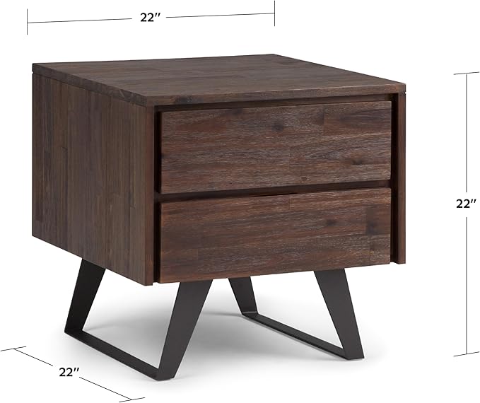 SIMPLIHOME Lowry SOLID ACACIA WOOD and Metal 22 inch Wide Square Modern Industrial Side Table in Distressed Charcoal Brown for the Living Room and Bedroom