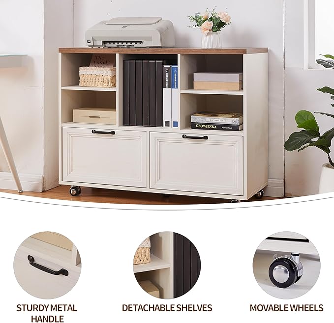 60" L-Shaped Executive Desk with 40" File Cabinet,Farmhouse Home Office Desk with Charging Station,Wood Computer Desk Set for Office Work,Home Study