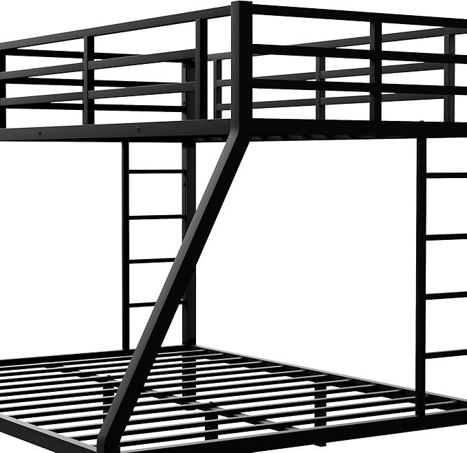 Bellemave Twin XL Over Queen Bunk Bed for Adults, Twin XL Over Queen Bunk Beds Frame with 2 Ladder and Full Length Guardrail, Easy Assemble, Mattress Not Included, Black