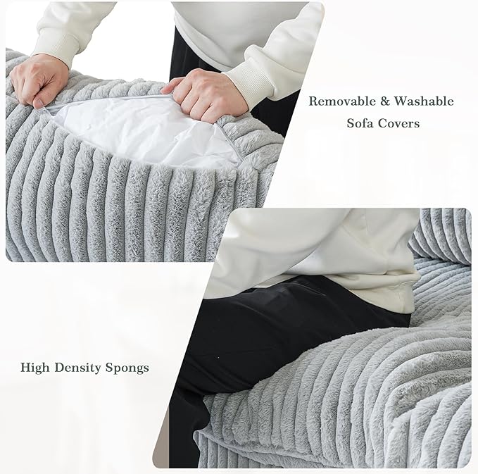 Modular Sectional Couches for Living Room, Comfy Cloud Couch Ottoman, Plush Deep Seat Sleeper Sofa with Removable Cover, Gray
