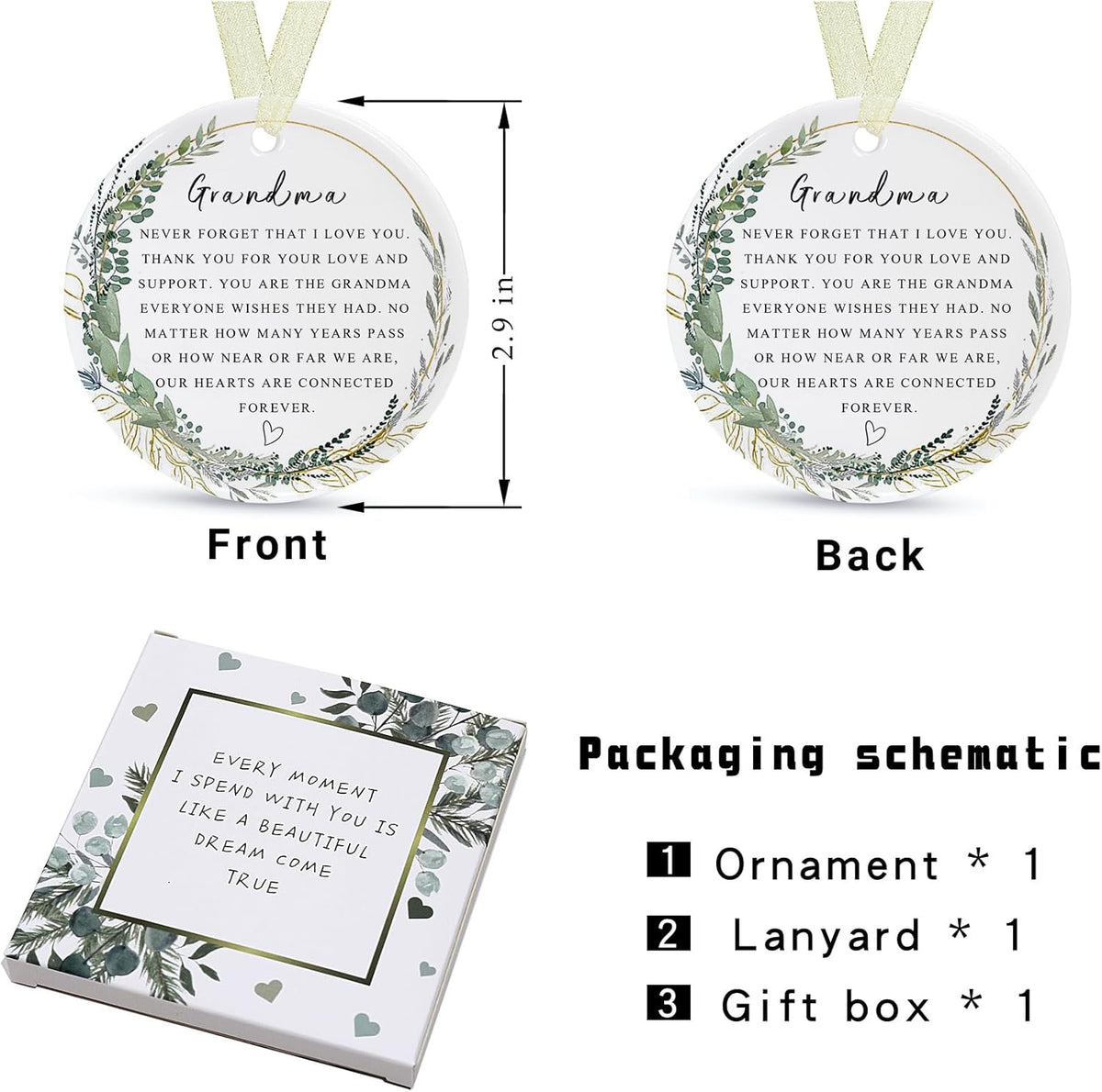 Grandma Ornaments 2025 Grandma Xmas Ornament Christmas Ornament Forever Best Ever Gift Double-Sided Printing Ceramic (2.9"