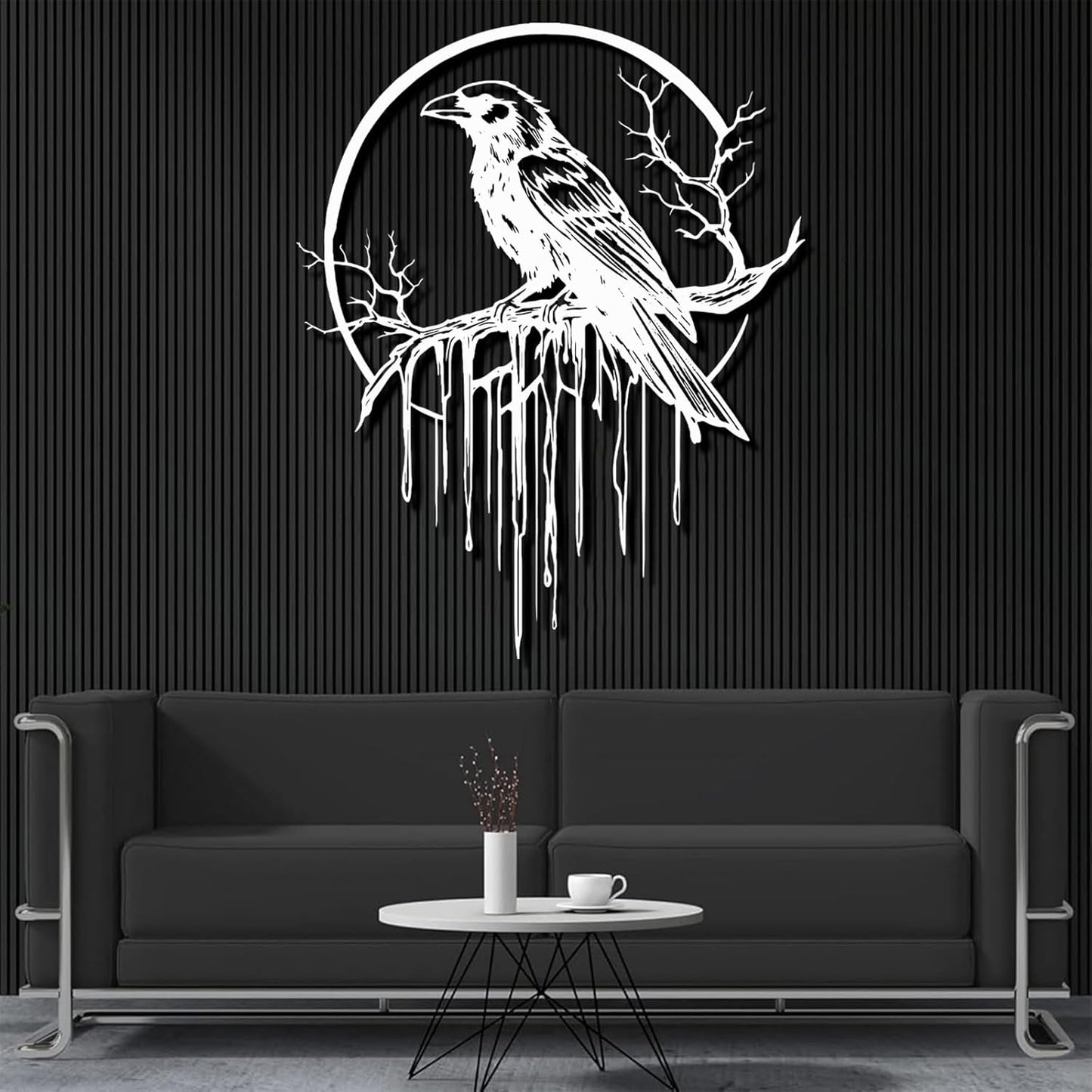 Crow Metal Wall Decor, Raven Wall Art, Large Gothic Raven Decor Hangings, Bird Wall Decor, Metal Tree Branch Decor, Ravens Sign, Raven Art for Living Room (Gold, 19"x15" | 47x38cm, metal wall art)