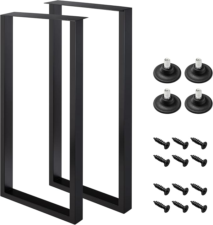36 Inch Metal Bar Table Legs for Desk, Dining Table with Adjustable Feet Pads,Home DIY Furniture Legs，Black Set of 2(W18”*H36”).