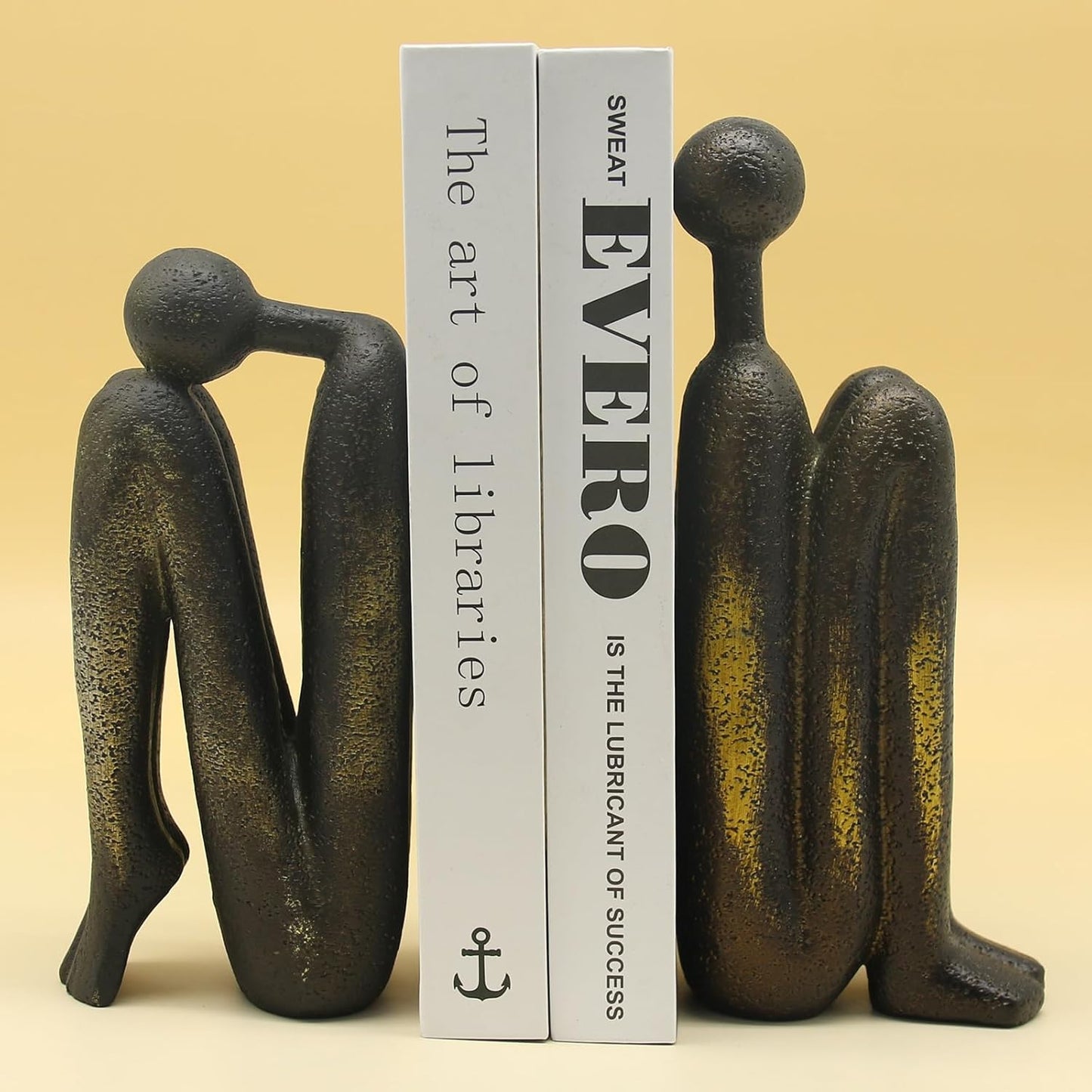 Lukitas Thinker Decorative Bookends, Non-Slip Book Holder, Book Ends for Shelves Living Room Office Home Decor, Resin, 1Pair/2Piece 9''