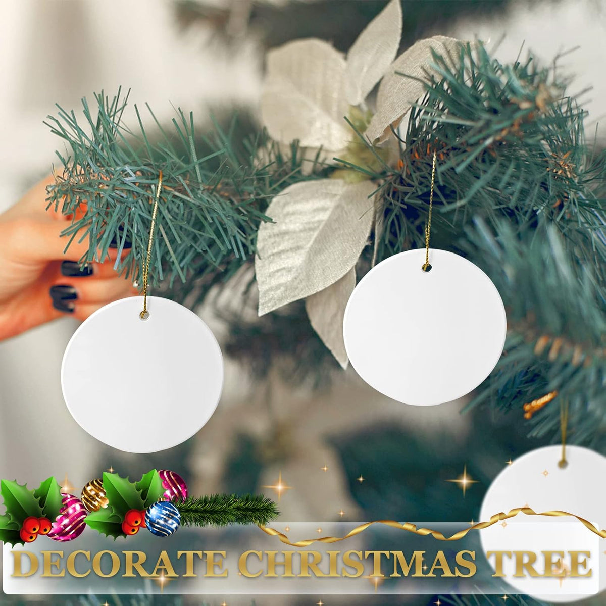 Sublimation Ceramic Ornaments - Bulk Ceramic Discs for Heat Press Printing - White Round Porcelain Personalized Xmas Tree Keepsake Crafts Gift - 48pc