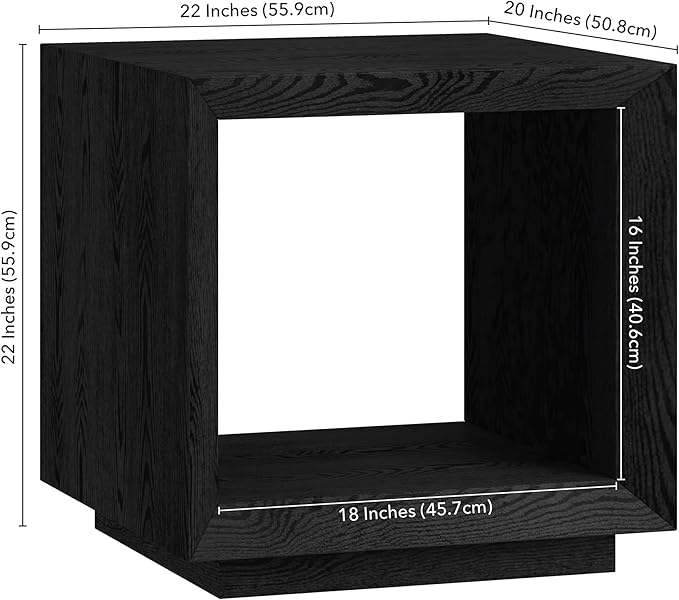Henn&Hart 22" Modern Square Wooden End Table, Side Table, Nightstand with Open Display Shelf for Living Room, Office, Family Room, or Bedroom, Black Grain