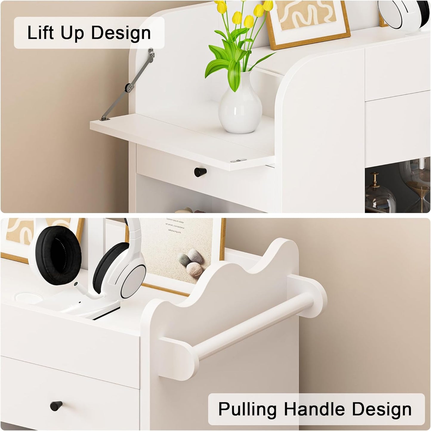 Baby Changing Table Dresser, 3 Drawers Nursery Dresser with 4 Open Cubbies, Rolling Chest of Drawers with Wheels, 43" W x 19.5" D x 40" H