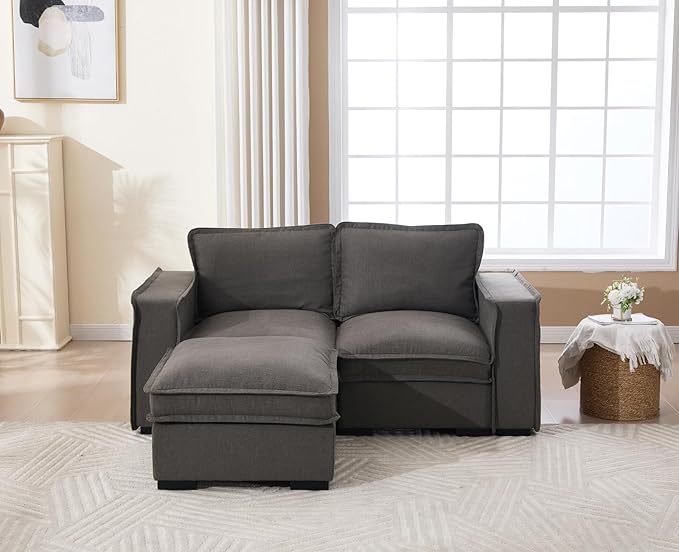 EALSON 67" Sectional Couch Modern Love Seat with Ottoman Modular Cloud Sofa with Deep Seat Comfy Linen Loveseat Sofa Convertible L Shaped Couches 2 Seater Couch for Living Room/Bedroom, Grey