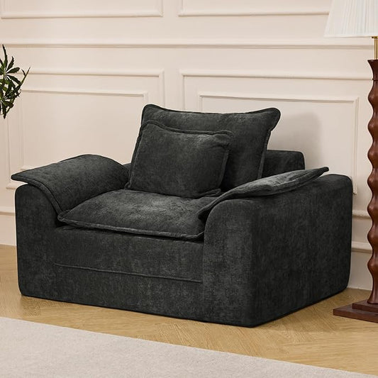 Hobestluk Cloud Single Sofa Memory Foam Couch with Deep Seat L Shaped Sofa with Removable Cover Large Couch for Living Room (Dark Grey, Single Sofa)