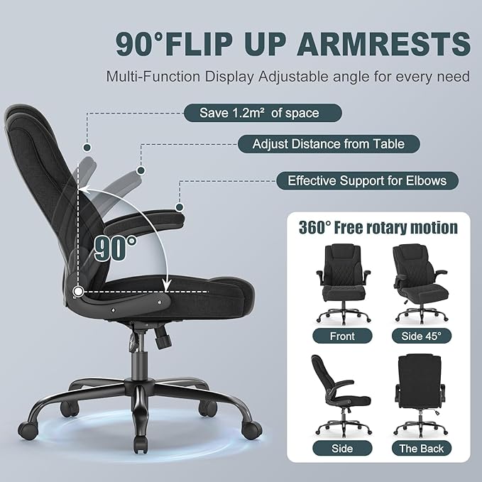 AnyGod Executive Office Chair, Comfy Ergonomic Computer Desk Chairs with Flip-up Armrests, Lumbar Support, High Back, 360° Swivel and Rocking Function for Home Office
