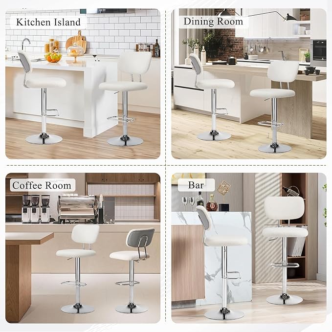 Furniliving Adjustable Bar Stools Set of 2, Modern Teddy Velvet Swivel Barstools with Curved Back, Stylish Armless Counter Height Bar Stools Bar Chairs for Kitchen Island, Bar, Grey