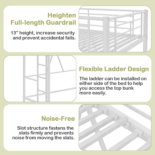 VECELO Metal Loft Bed Twin Size, Heavy Duty Bedframe with Removable Ladder and Safety Guardrail, Space-Saving, Noise Free, No Box Spring Needed, White