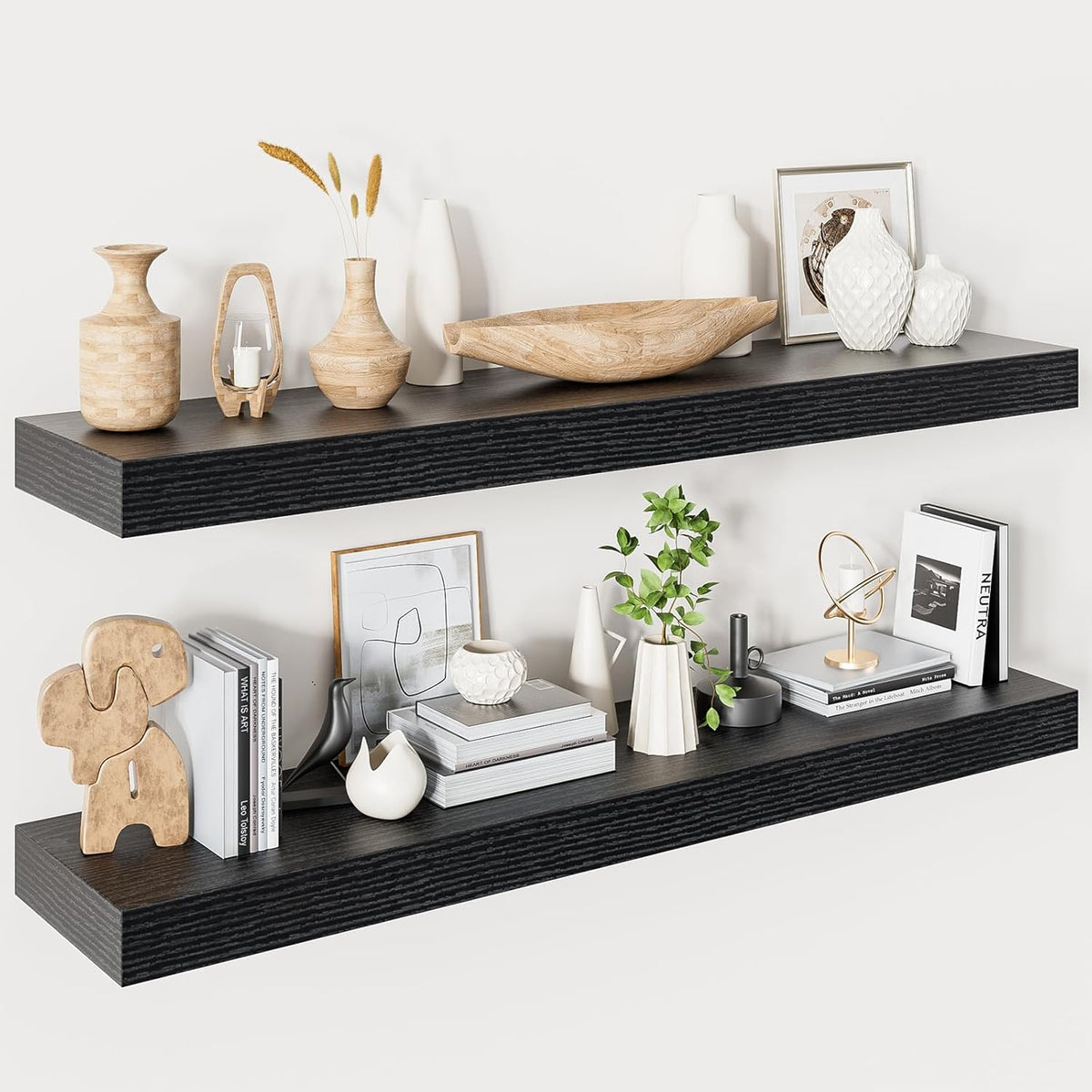 Heimlove 40 Inches Floating Shelves for Wall,9.3" Deep Black Long Floating Shelves Set of 2,Large Display & Storage Shelf,Wall Shelf for Bathroom Bedroom Living Room Kitchen Office