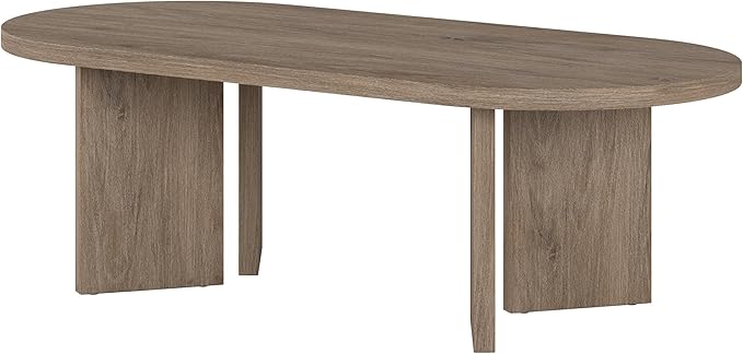 Henn&Hart 48" Oval Wood Low-Profile Coffee Table for Living Room, Family Room or Office, Antiqued Gray Oak