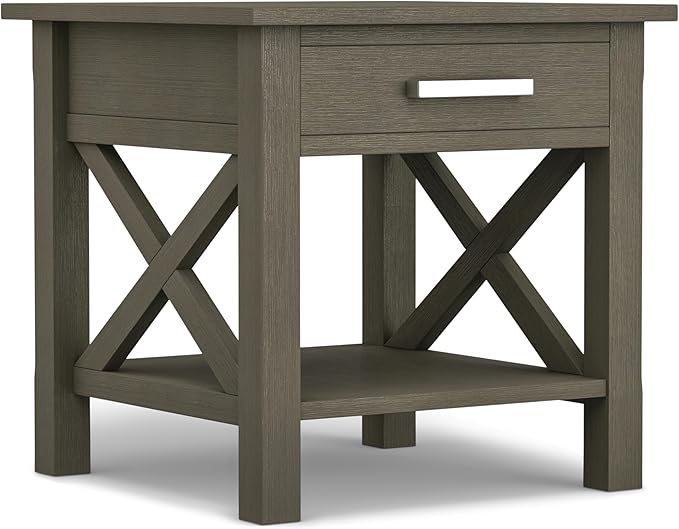 SIMPLIHOME Kitchener SOLID WOOD 21 inch Wide Square Contemporary End Side Table in Farmhouse Grey for the Living Room and Bedroom
