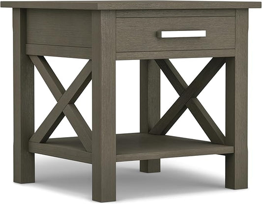 SIMPLIHOME Kitchener SOLID WOOD 21 inch Wide Square Contemporary End Side Table in Farmhouse Grey for the Living Room and Bedroom