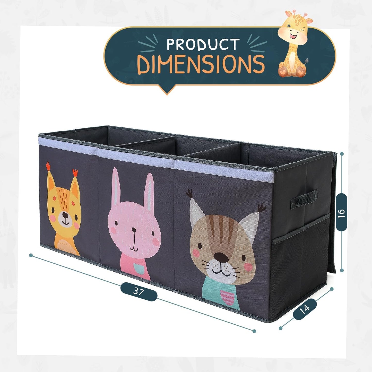Extra Large Toy Storage Organizer with Lid - Sturdy, Collapsible Toy Chest Storage Box with Cute Design - Toys Bin with Dividers for Kids, Boys, Girls, Nursery, Bedroom, Play room 37"x16"x14"