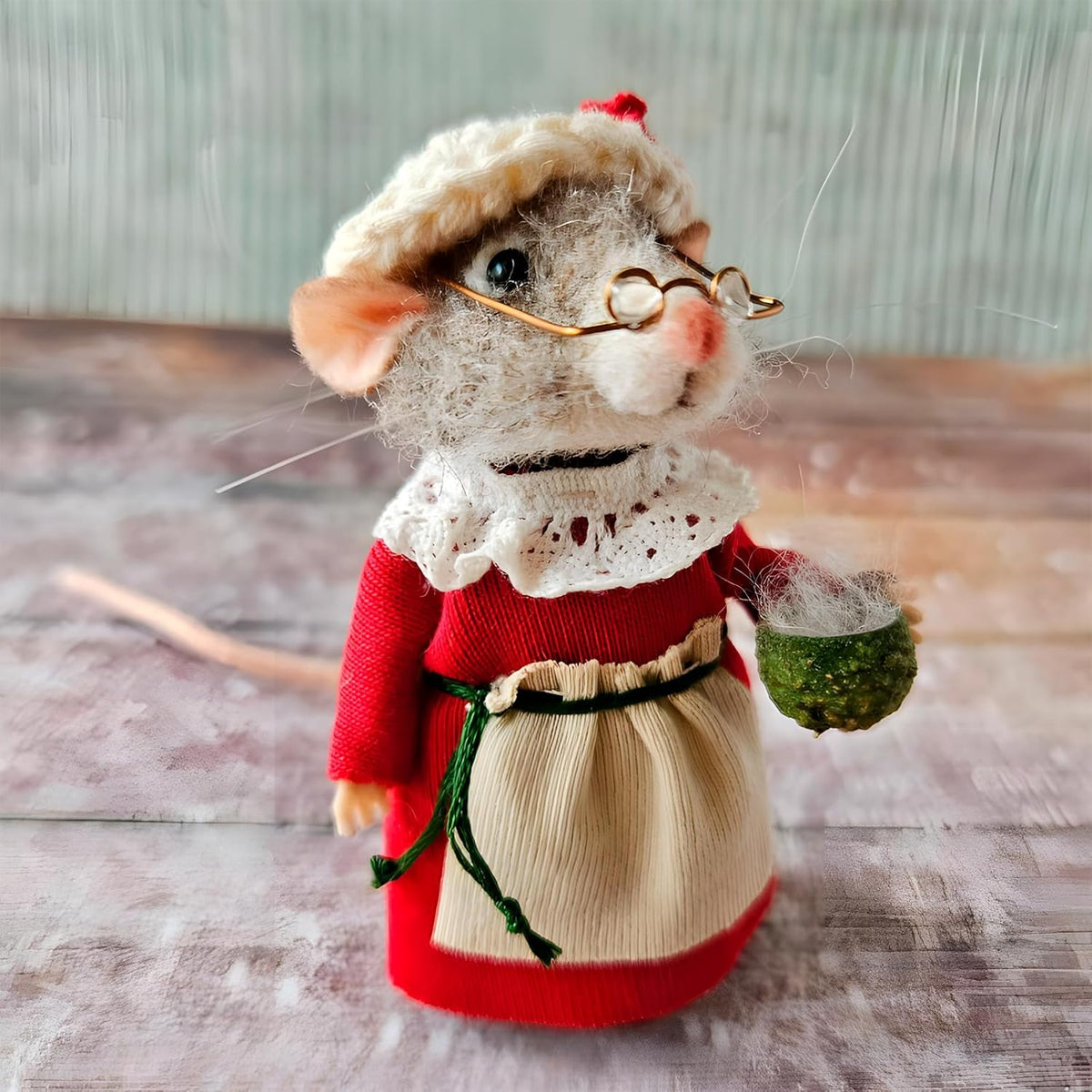 Felted Mouse, Cute Miniature Dollhouse Felt Mouse Ornament, Felt Wool Mice Figurine for Holiday Decor, Needle Felted Mouse Doll Decorations Festival Statue (Professor)