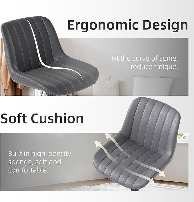 Youhauchair Bar Stools Set of 4, Swivel Counter Height Barstools with Back, Adjustable PU Leather Bar Chairs, Modern Armless Kitchen Island Stool, Dark Grey