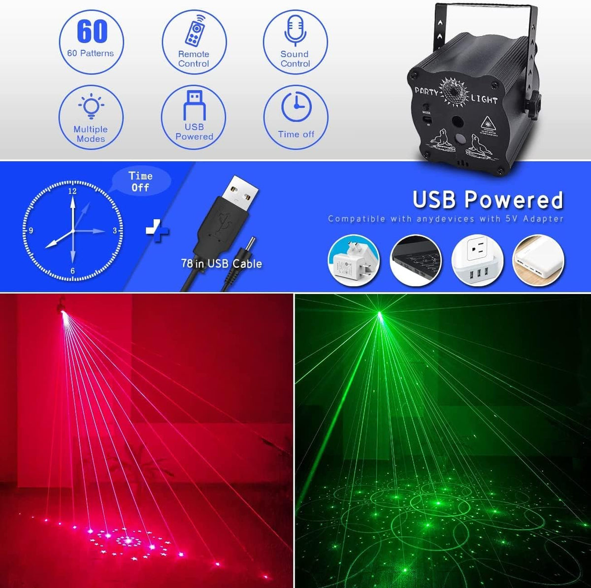 Party Lights DJ Disco Lights, Sound Activated with Remote Control for Dance Party Karaoke Living Room Pub