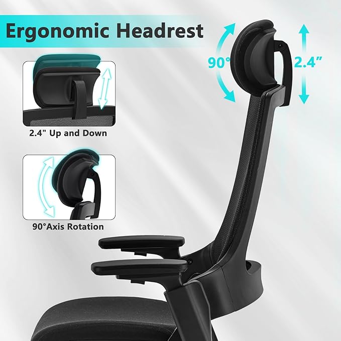 CLATINA Ergonomic High Swivel Executive Chair with Adjustable Height Head 3D Arm Rest Lumbar Support and Upholstered Back for Home Office Black Mesh 2 Pack