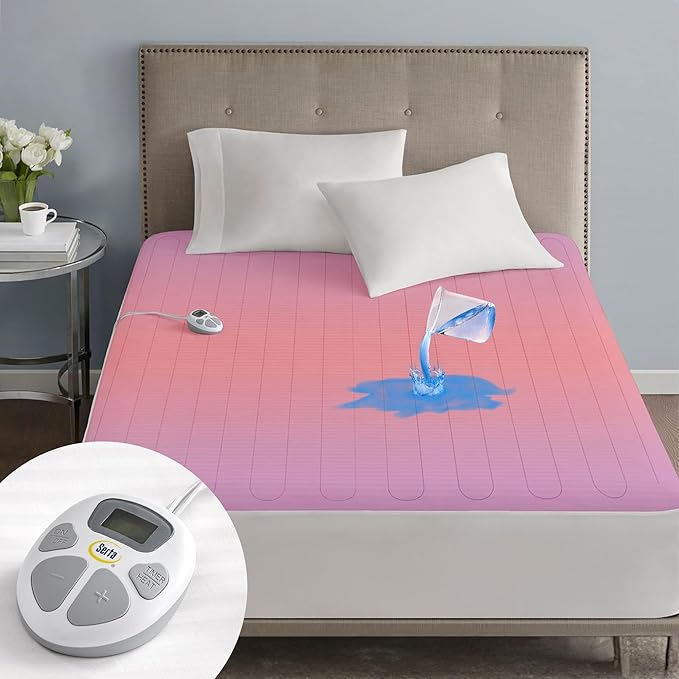 Serta Waterproof Heated Mattress Pad - Electric Bed Warmer with 10 Heat Settings, Auto Shut Off Timer, ETL Certified Electric Mattress Pad, Elastic Deep Pocket, Machine Washable, White Full
