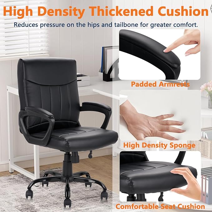 CLATINA Mid Back Leather Office Executive Chair with Lumbar Support and Padded Armrestes Swivel Adjustable Ergonomic Design for Home Computer Desk 2 Pack
