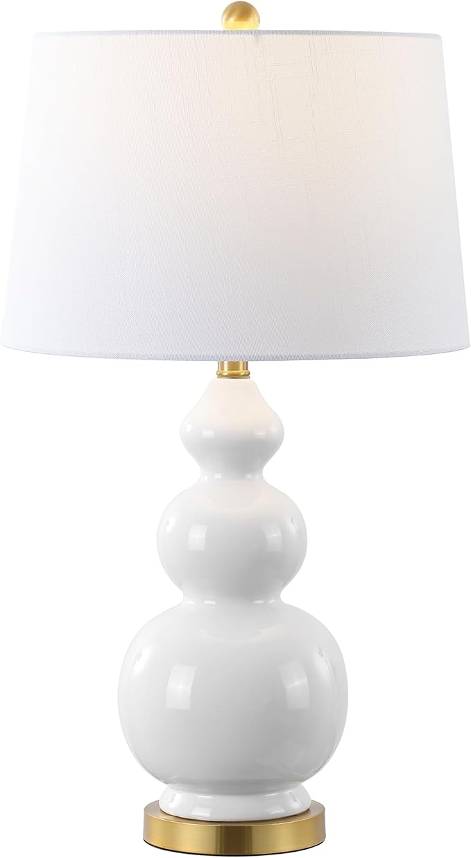 JONATHAN Y JYL4023D Bowen 27.5" Contemporary Transitional Ceramic Gourd LED Table Lamp, White/Brass Gold for Bedroom, Living Room, Kitchen, Home Office, Kids Room