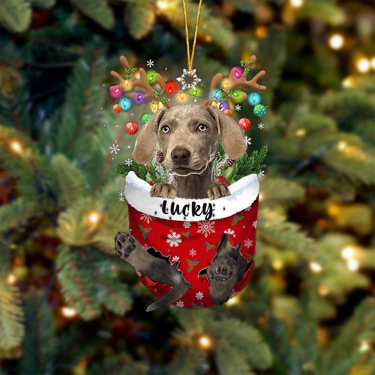 Weimaraner 2 Dog Christmas Ornament, Weimaraner 2 in Snow Pocket Christmas Tree Ornament, Dog Lovers Gift Idea Xmas Decor, Christmas Decorations for Tree, Christmas Ornament Gift for Dog Lovers