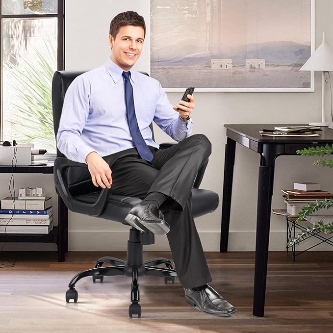 CLATINA Mid Back Leather Office Executive Chair with Lumbar Support and Padded Armrestes Swivel Adjustable Ergonomic Design for Home Computer Desk 8 Pack