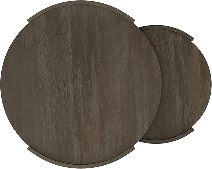 SIMPLIHOME Robin 2-Piece Nesting Coffee Table Set - 32 and 23 inch Wide Solid Mango Wood Round Living Room Tables in Ash Grey, Modern Space-Saving Center Table Set with Curved Legs, Assembled