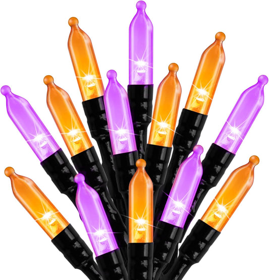 Orange Purple Outdoor Holloween Lights, 39Feet 100 LED Christmas Lights with 8 Lighting Modes, Waterproof Mini String Lights Plug in for Garden Patio Party Wedding Christmas Xmas Tree Lighting Decor